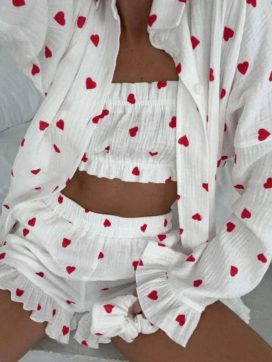 Close-up image of Heart Printed Three Piece Set