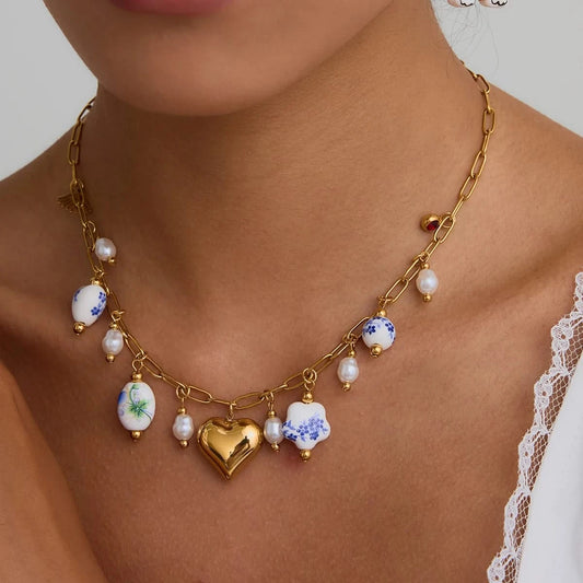 Colorful Ceramic Heart Necklace - Minimalist Statement Piece