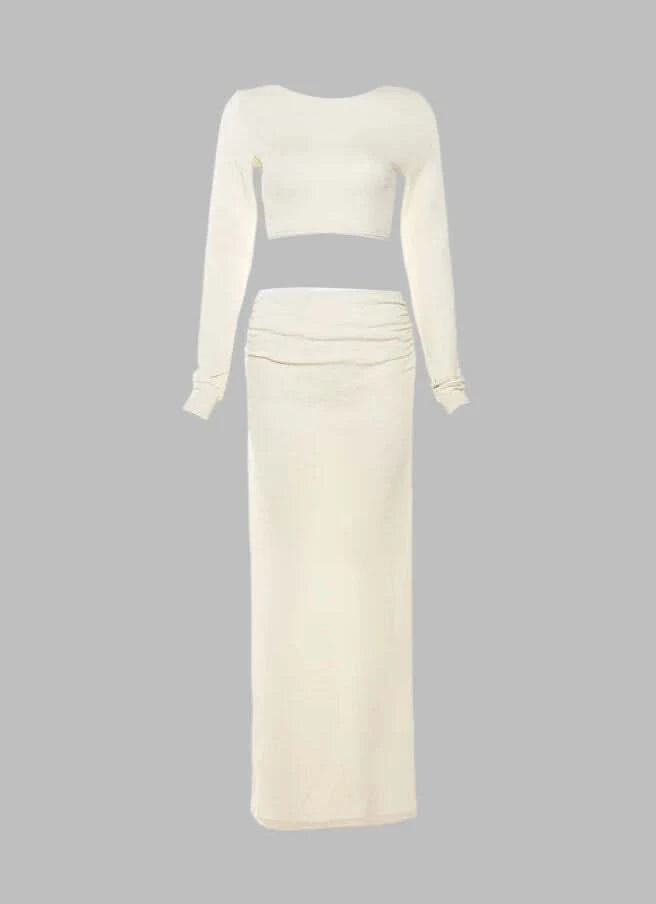 Long Sleeved Crop Top and Hip Long Skirt Set