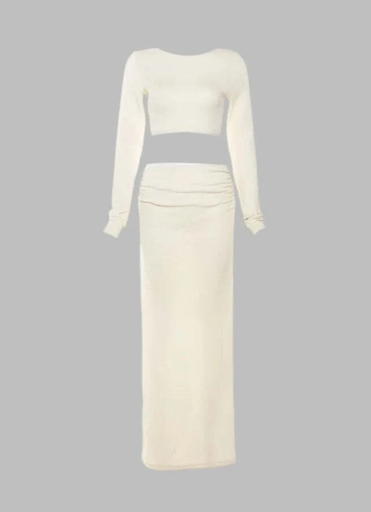 Long Sleeved Crop Top and Hip Long Skirt Set