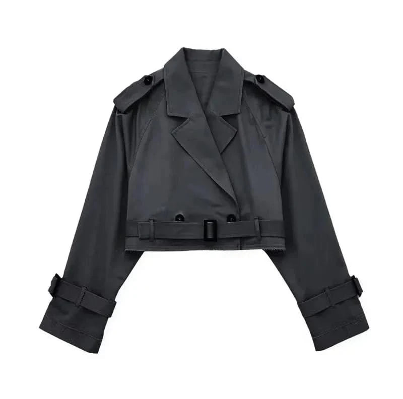 Dark Gray Cropped Trench Coat