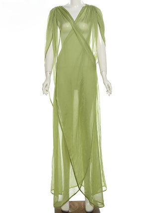 Green Drape Loose Cover-Up Maxi Dress