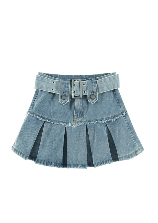 Denim Pleated Mini Skirt