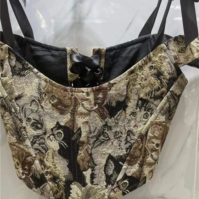 Embroidered details of Vintage Embroidered Corset Vest