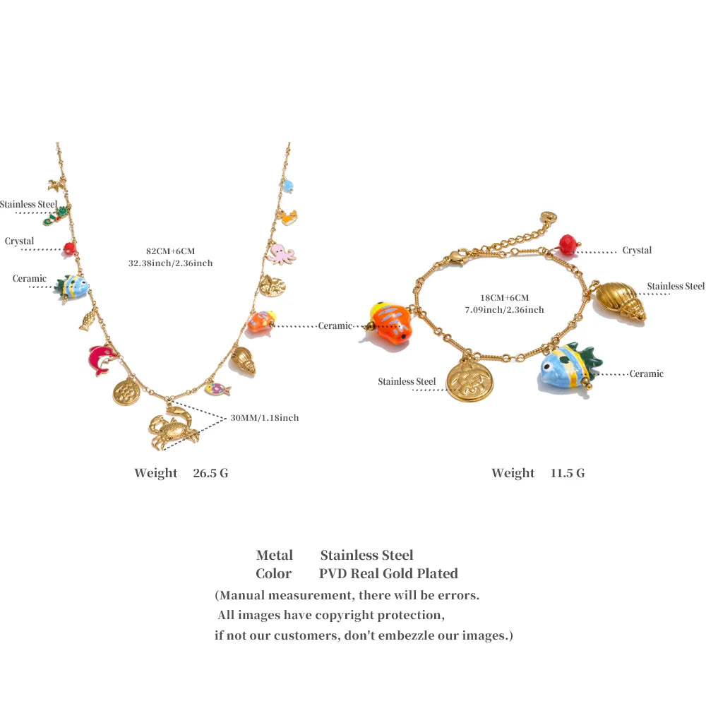 Enamel Ocean Charm Jewelry Set