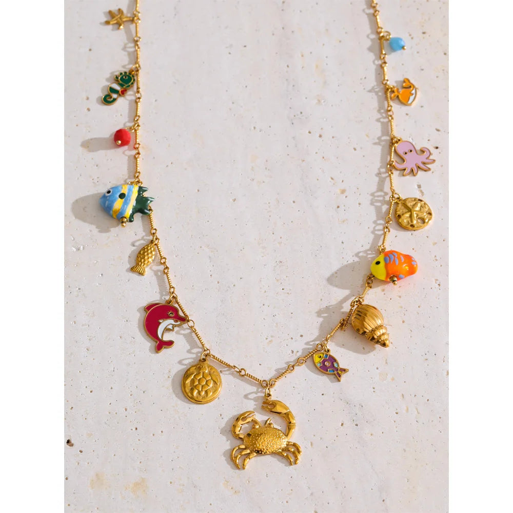 Enamel Ocean Charm Jewelry Set