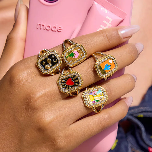 Engraved Tarot Rings - Vintage Zircon Jewelry