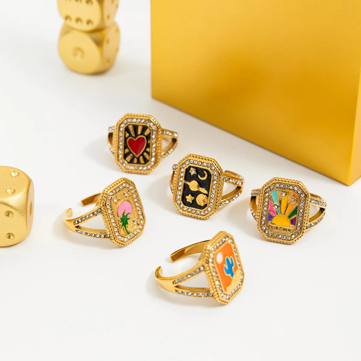 Engraved Tarot Rings - Vintage Zircon Jewelry