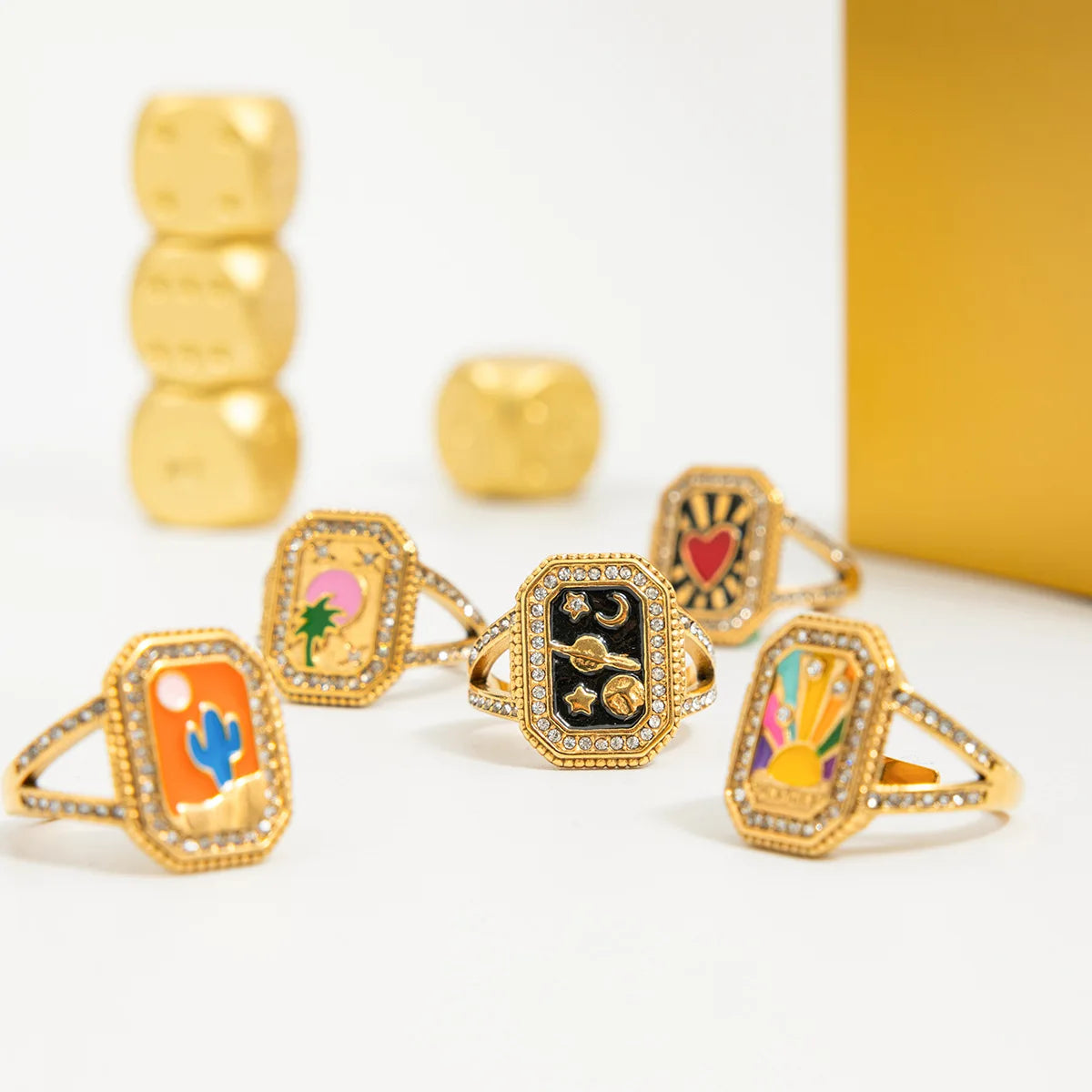 Engraved Tarot Rings - Vintage Zircon Jewelry
