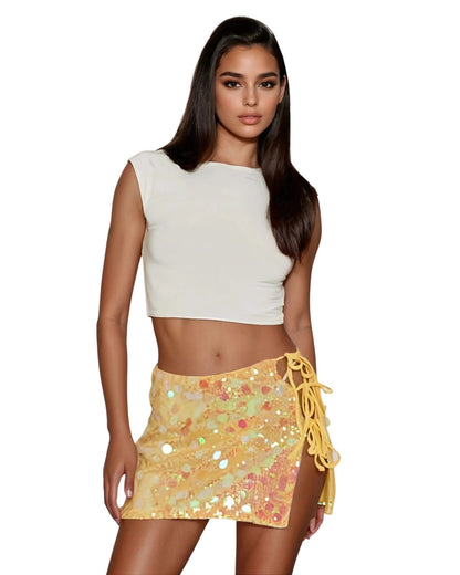 Green Sequined Tie-Side Mini Skirt - Nightclub Party