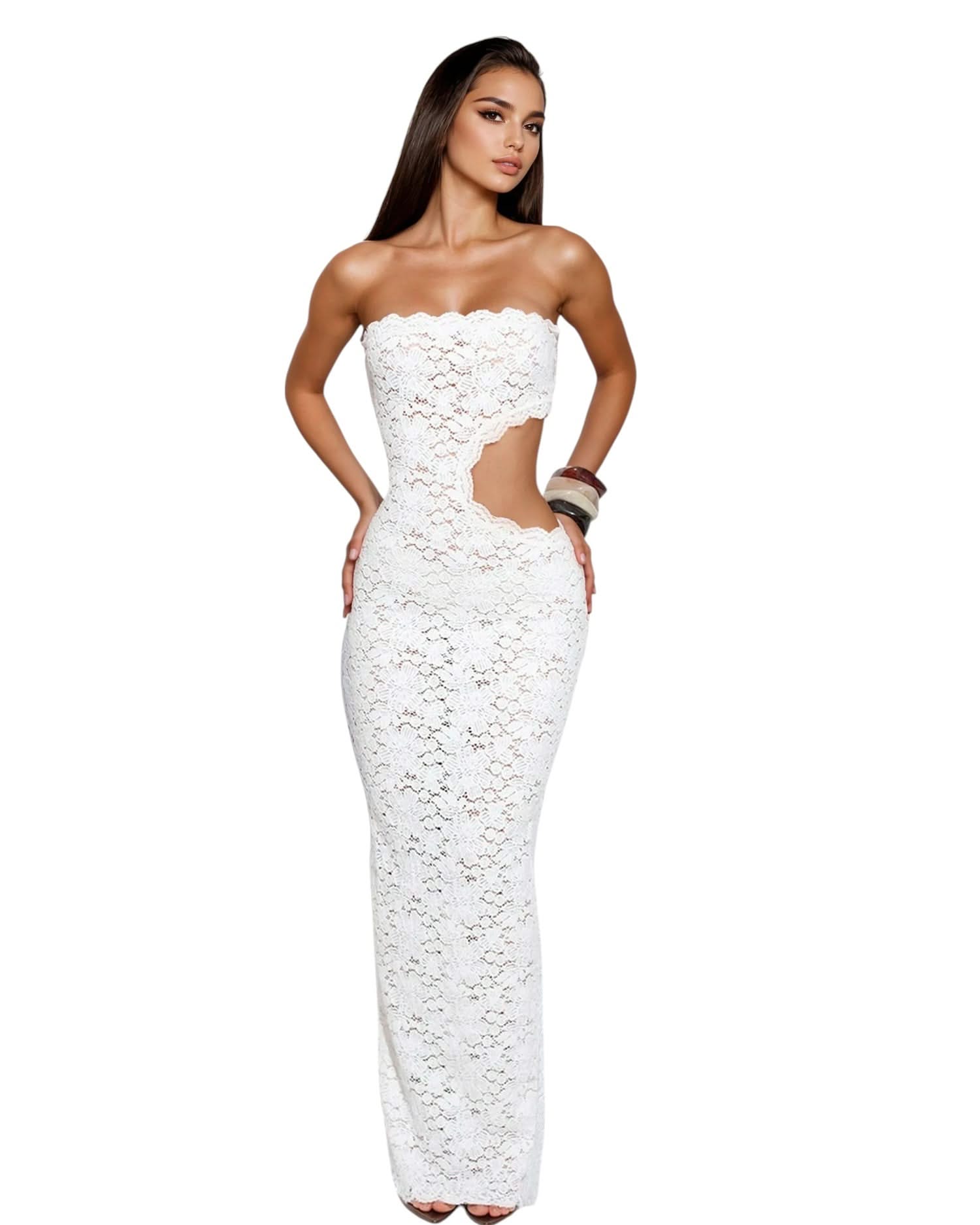 Lace Off-Shoulder Sexy Maxi Dress Summer Party Style, Yellow / M Lace Off-Shoulder Sexy Maxi Dress Summer Party Style, Yellow / M
