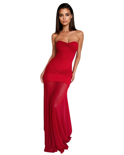 Ruched Mesh Strapless Maxi Dress - Elegant Vacation Style