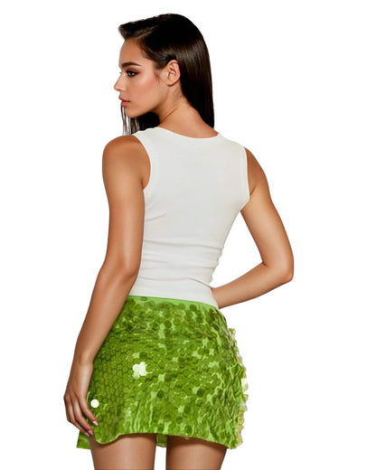 Green Sequined Tie-Side Mini Skirt - Nightclub Party