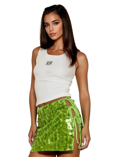 Green Sequined Tie-Side Mini Skirt - Nightclub Party