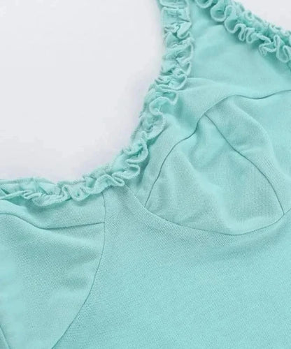 Fabric details of  White Sleeveless Ruffled Crop Tank Top - Mabel Love