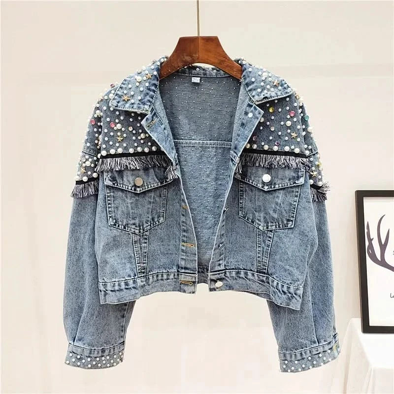 Front details of Embellished Denim Jacket