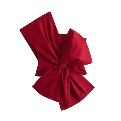 Front details of Red Bowknot One-Shoulder Top