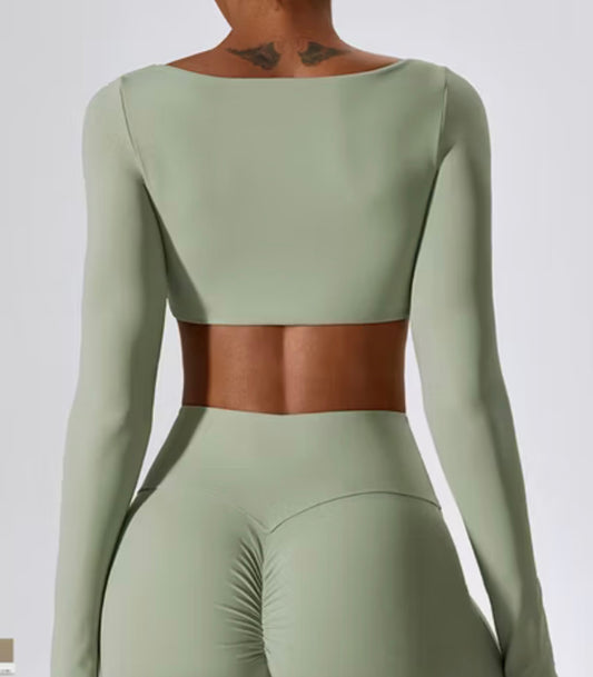 2 Piece Set Long Sleeve and Leggings Yoga — black front