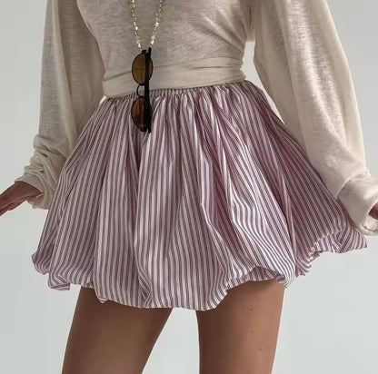 High Waist Stripe Paneled Mini Skirts