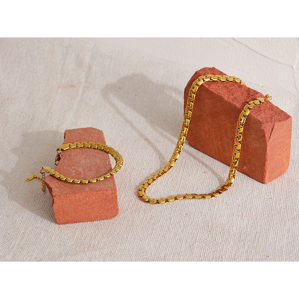 Gold 18k Gold Plated Chunky Chain Jewelry Set