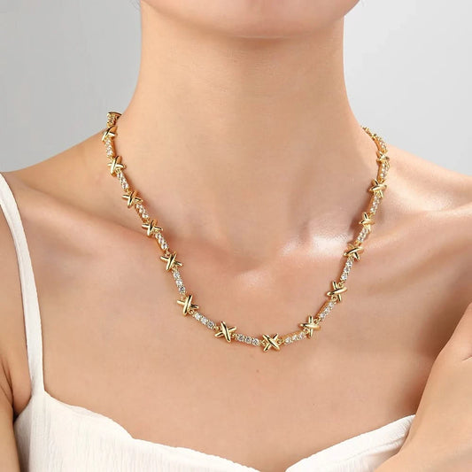 Gold Cross Chunky Choker - Statement Aesthetic Necklace
