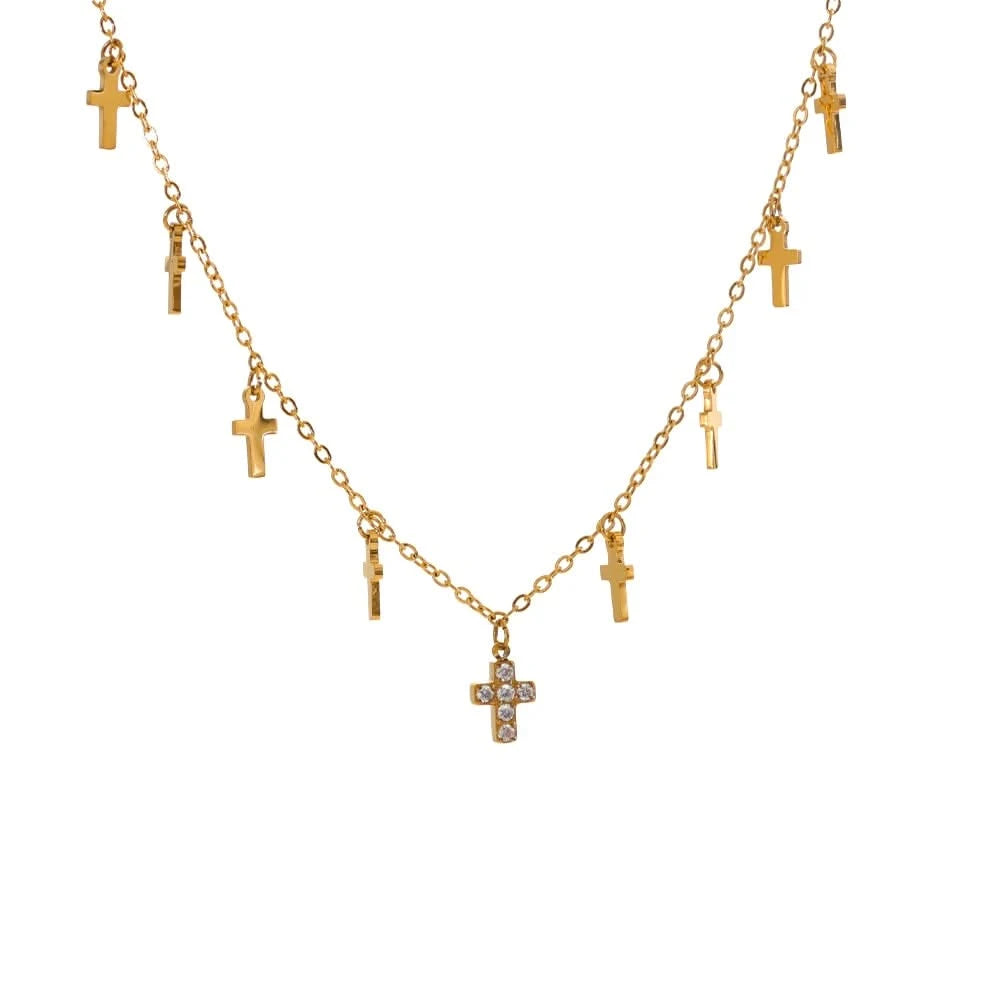 Gold Cross Drop Necklace - Trendy Collar Jewelry