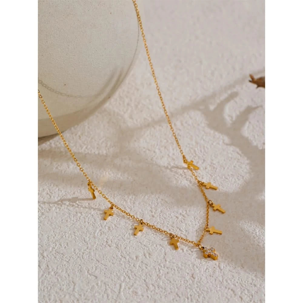 Gold Cross Drop Necklace - Trendy Collar Jewelry