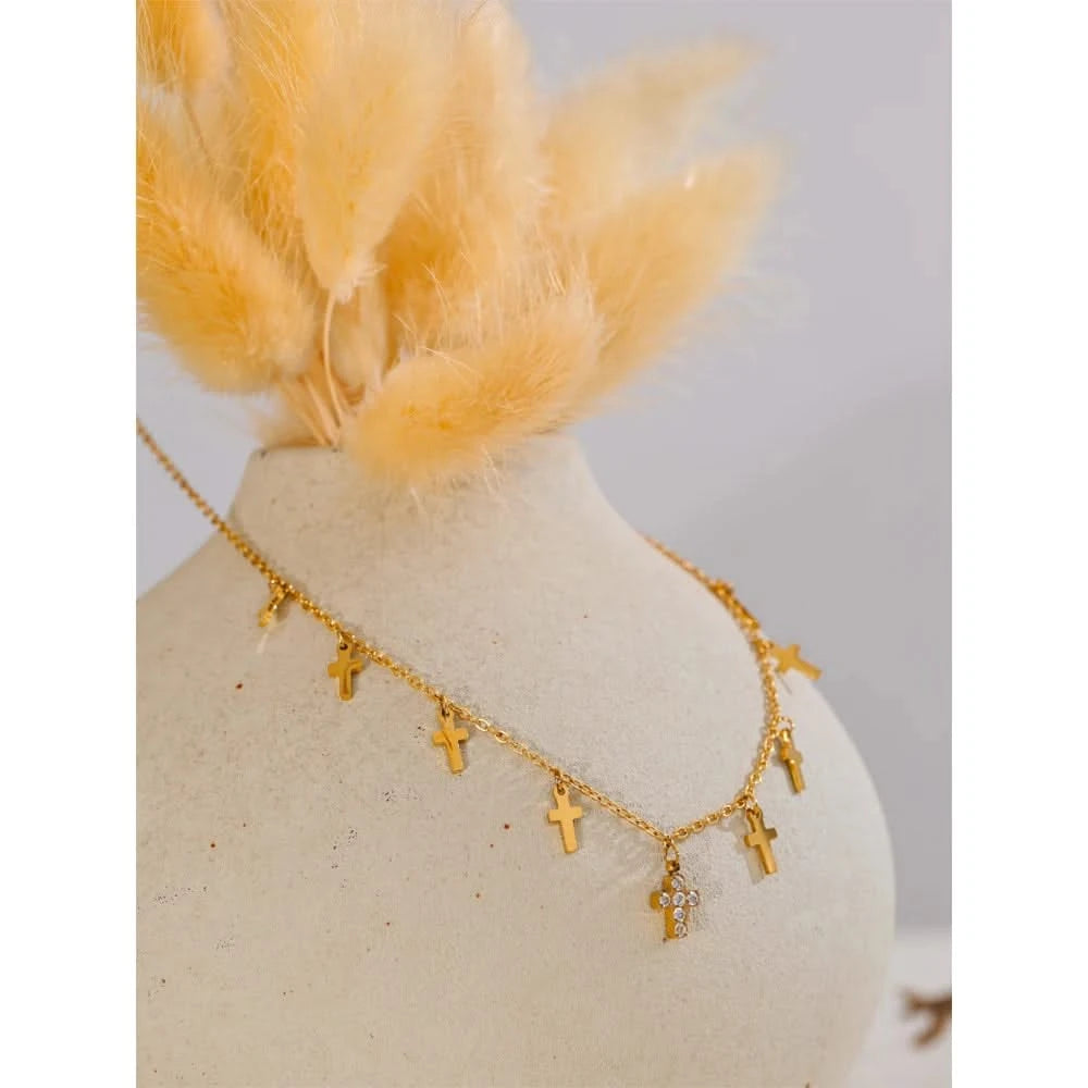 Gold Cross Drop Necklace - Trendy Collar Jewelry
