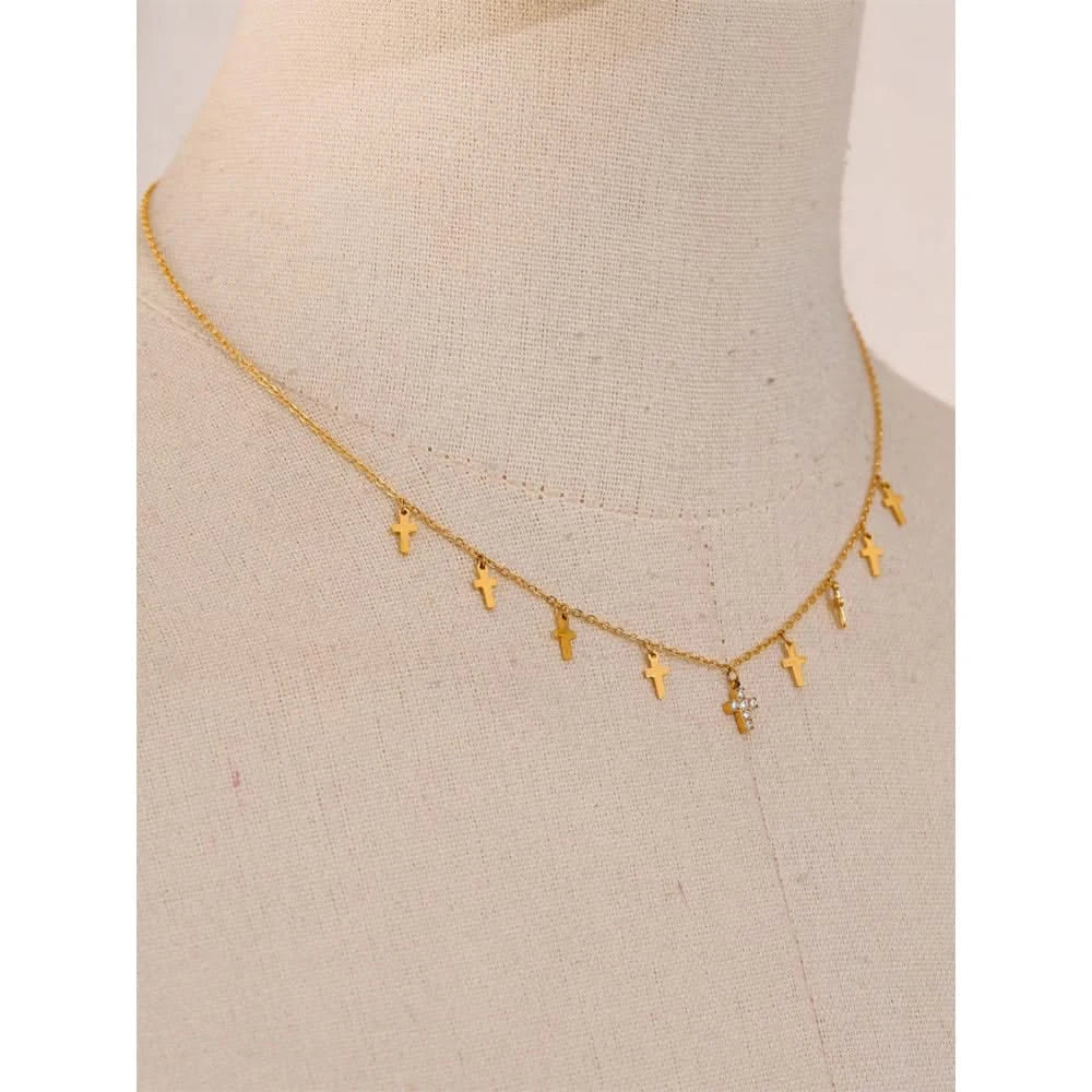 Gold Cross Drop Necklace - Trendy Collar Jewelry