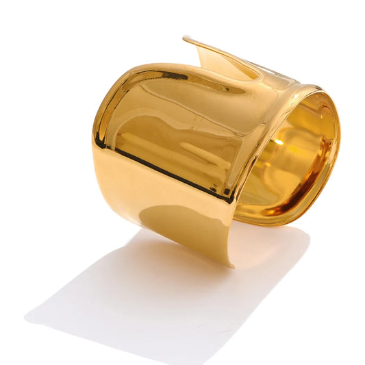 Gold Glossy Stainless Steel Wide Bracelet