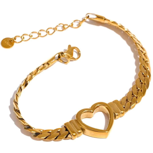 Gold Heart Cuban Chain Bracelets