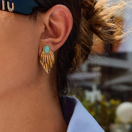 Gold Leaf Stone Earrings - Trendy Designer Jewelry