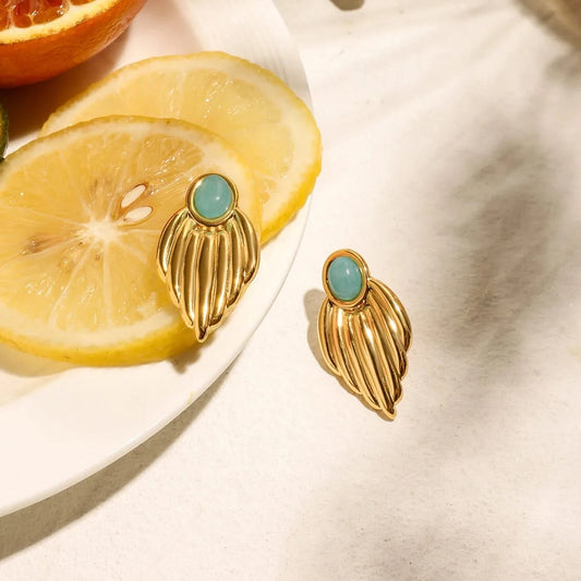 Gold Leaf Stone Earrings - Trendy Designer Jewelry