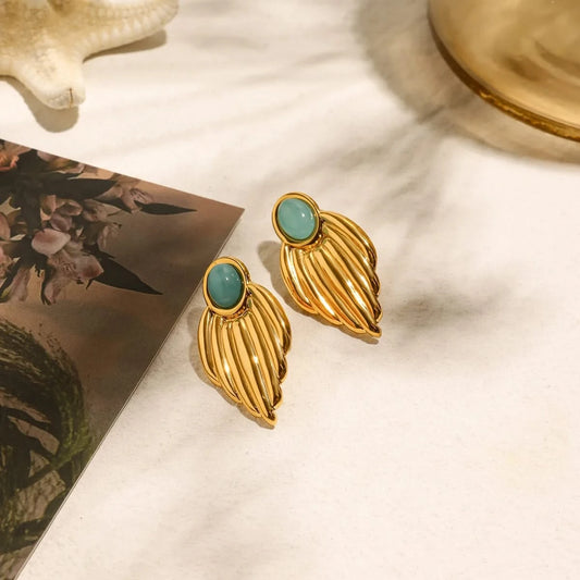 Gold Leaf Stone Earrings - Trendy Designer Jewelry