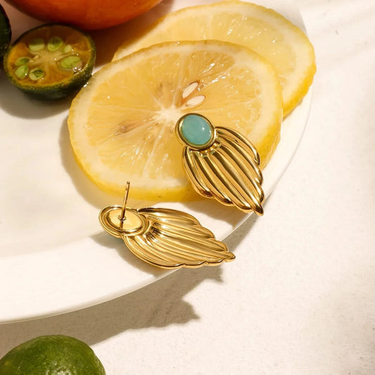 Gold Leaf Stone Earrings - Trendy Designer Jewelry