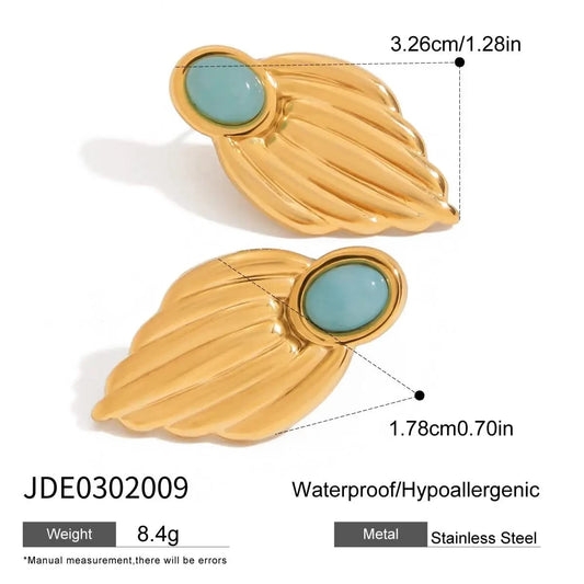 Gold Leaf Stone Earrings - Trendy Designer Jewelry