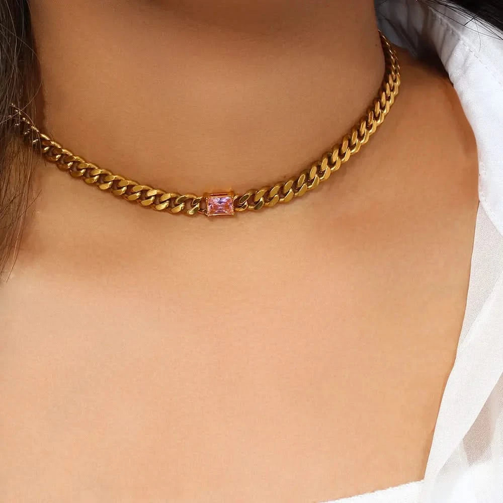Gold Plated Cuban Chain Necklace - Trendy Choker