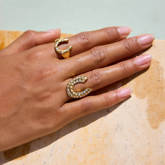 Gold Plated Rhinestone Horseshoe Ring