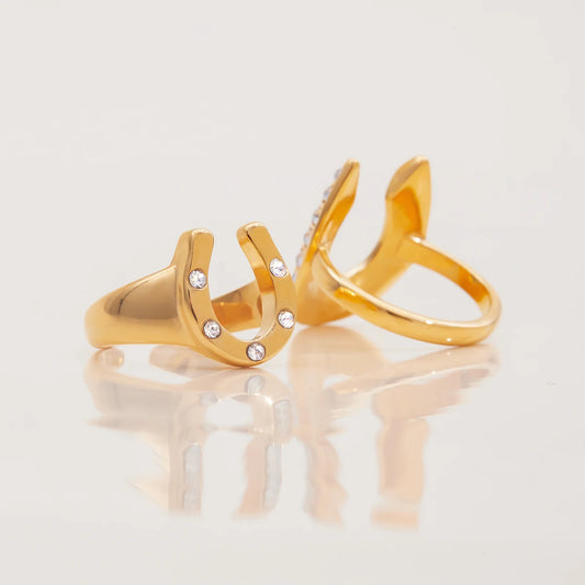 Gold Plated Rhinestone Horseshoe Ring