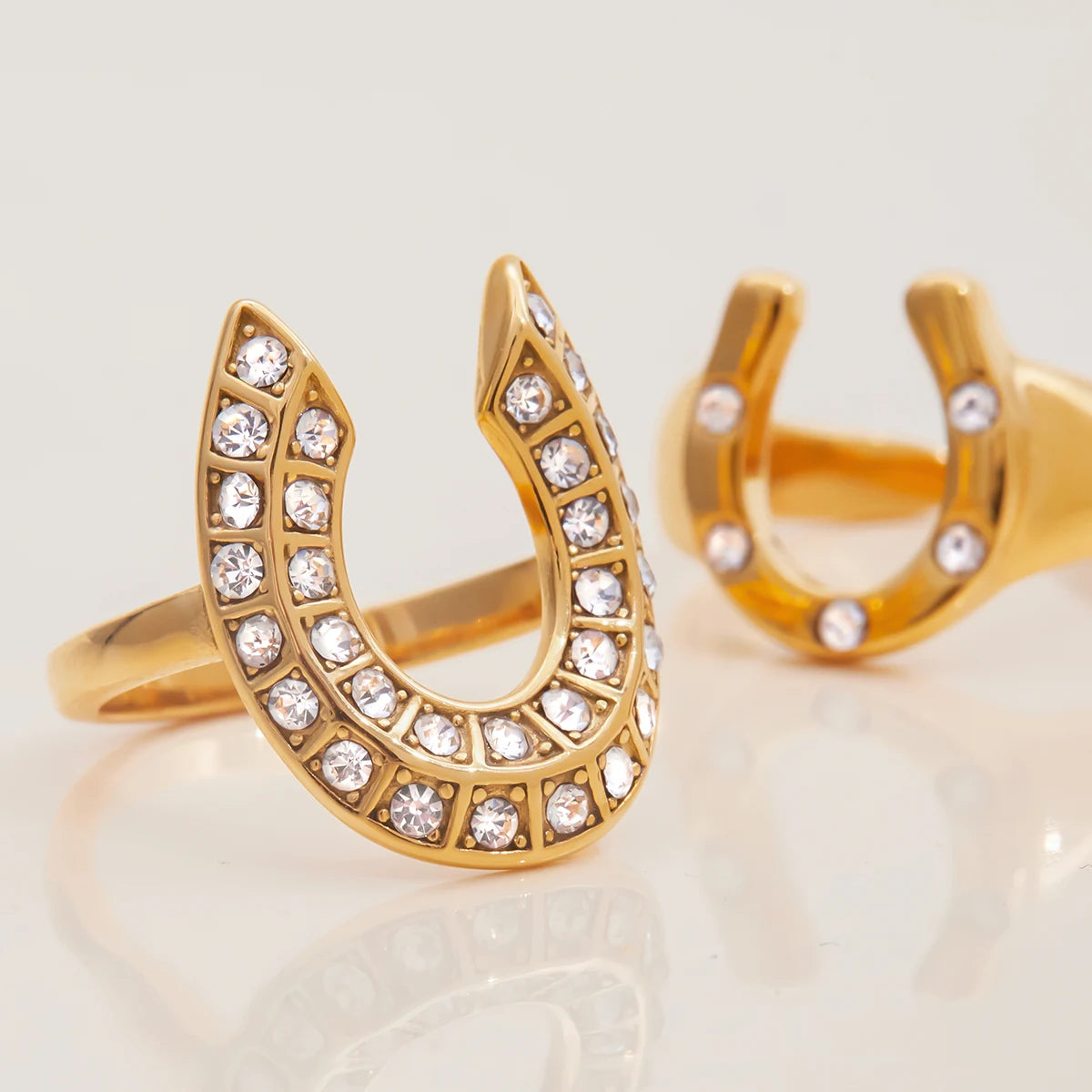 Gold Plated Rhinestone Horseshoe Ring