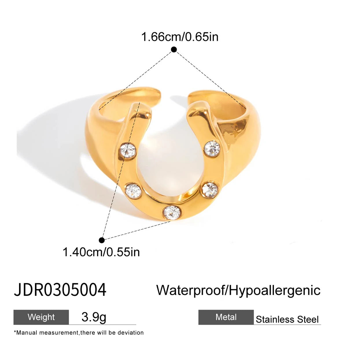 Gold Plated Rhinestone Horseshoe Ring