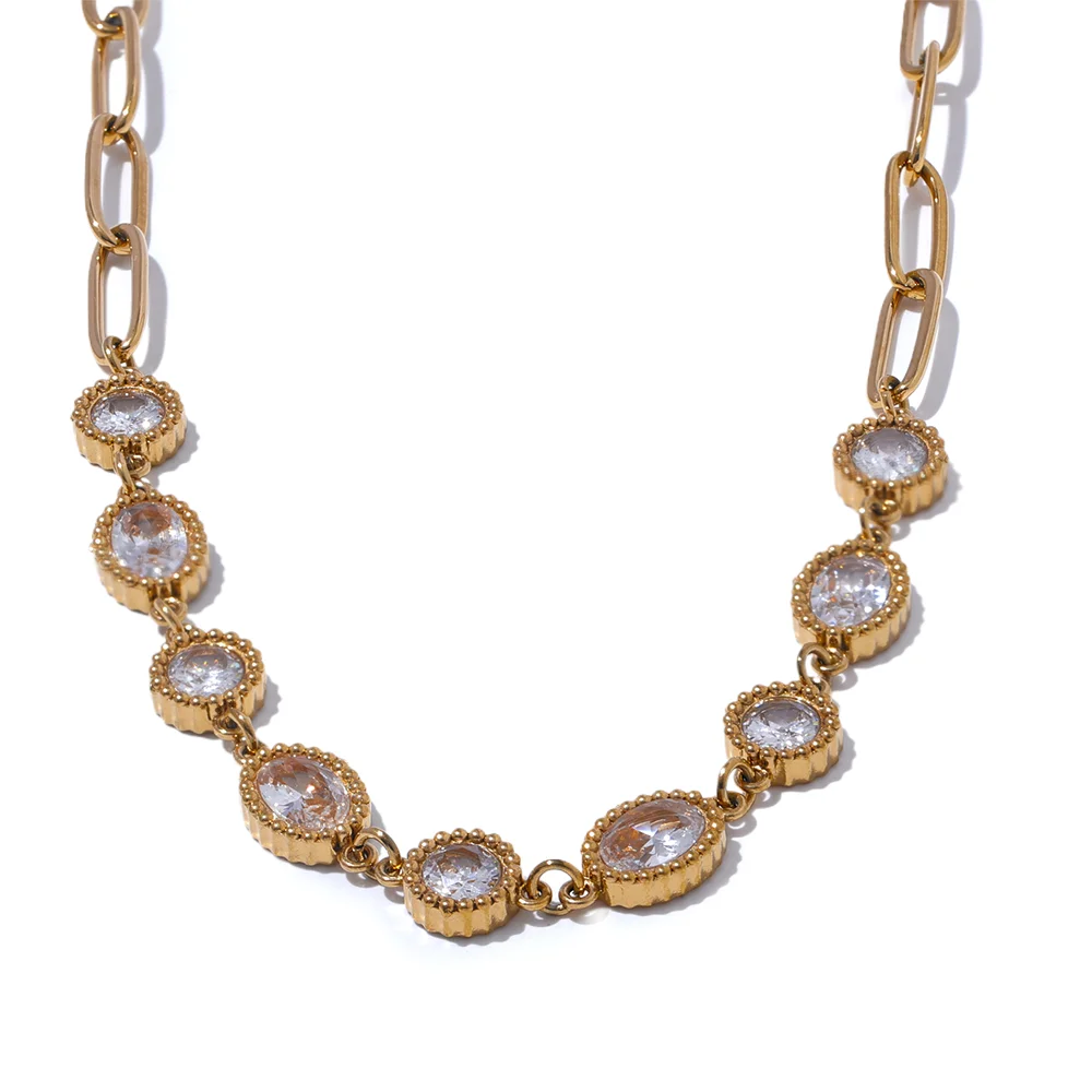 Gold Shiny CZ Chain Necklace 