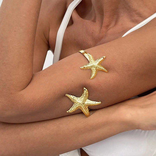 Gold Starfish Arm Chain Bracelet - Beach Style