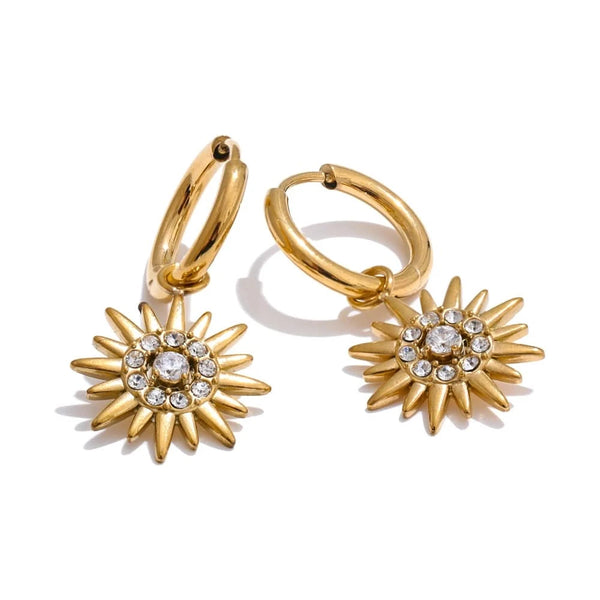 Gold Sun Drop Hoop Earrings - Exquisite Zirconia Sparkle 