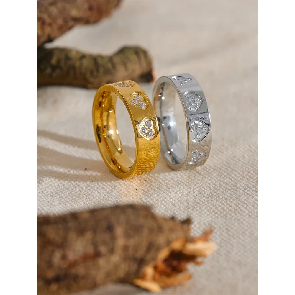 Gold and Silver Heart-Inlay Rings