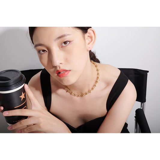 Golden Statement Collar Necklace - Women's Charm Jewelry