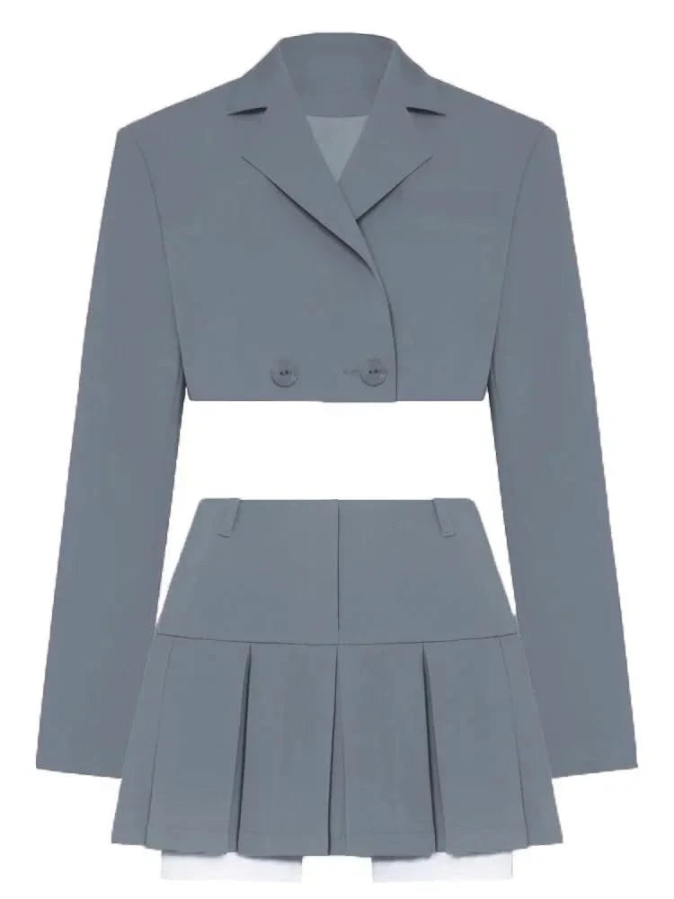 Gray Blazer Cropped Top and Skirt