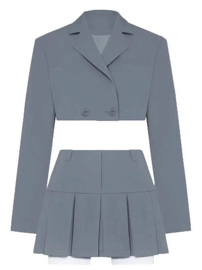Gray Blazer Cropped Top and Skirt