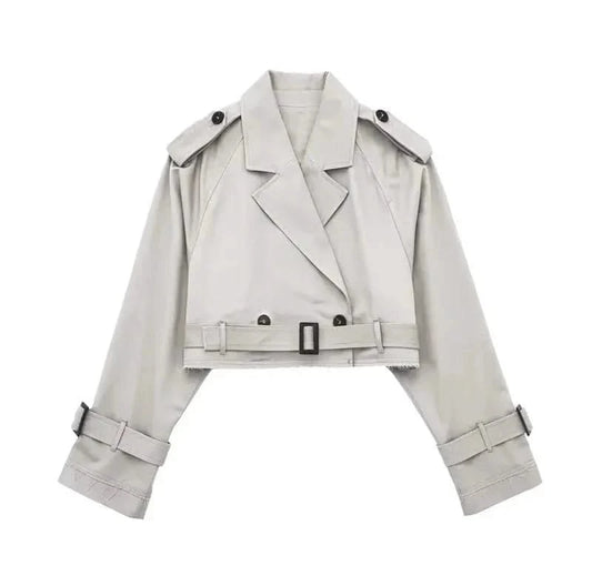 Gray Cropped Trench Coat