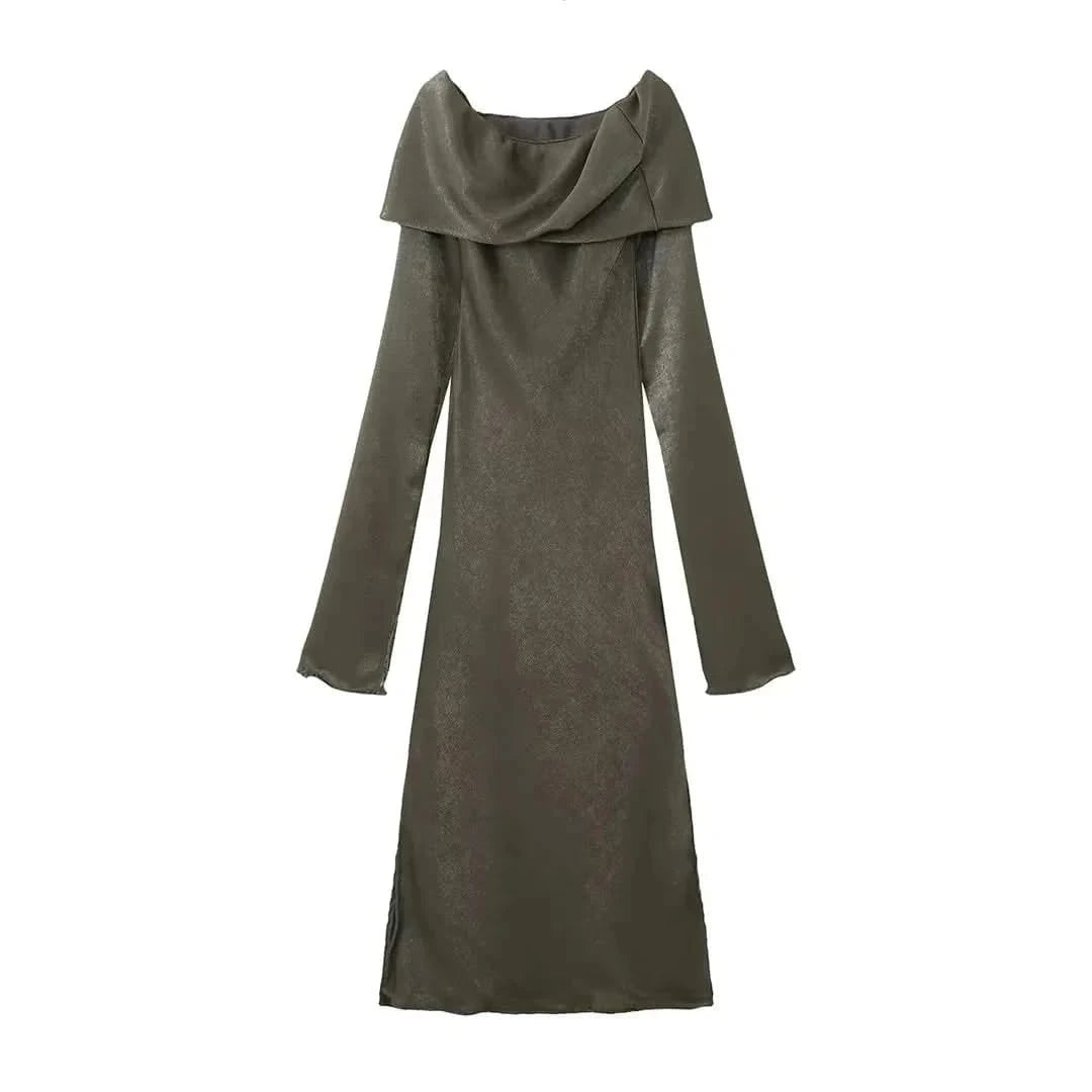 Gray Off-Shoulder Maxi Dress